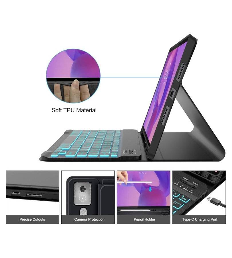 Калъф с Клавиатура за Lenovo Idea Tab Pro/ MT 12.7 TB-373, Tech-Protect SC Pen Keyboard Case, Черен (3)