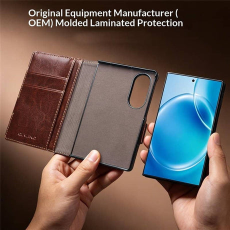 Кожен Калъф за Samsung Z Fold 8, Qialino Leather Book Case, Кафяв (13)