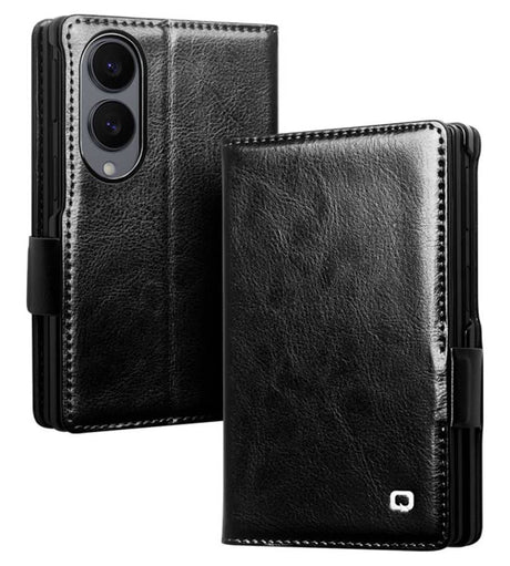 Кожен Калъф за Samsung Z Fold 8, Qialino Leather Book Case, Черен