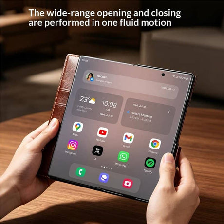 Кожен Калъф за Samsung Z Fold 8 Ultra, Qialino Leather Book Case, Кафяв (4)