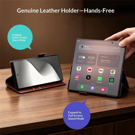 Кожен Калъф за Samsung Z Fold 8 Ultra, Qialino Leather Book Case, Кафяв (3)