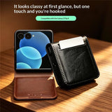 Кожен Калъф за Samsung Z Flip 8, Qialino Leather Book Case, Черен (9)