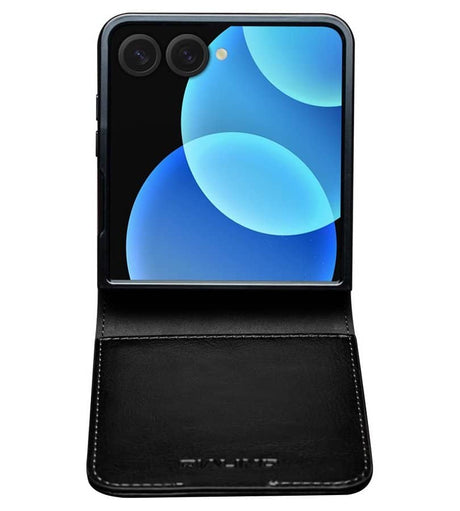 Кожен Калъф за Samsung Z Flip 8, Qialino Leather Book Case, Черен (5)