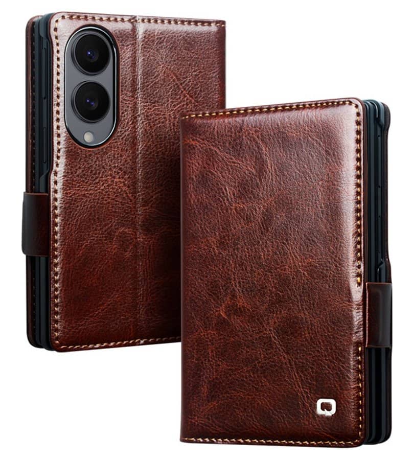 Кожен Калъф за Samsung Z Fold 8, Qialino Leather Book Case, Кафяв
