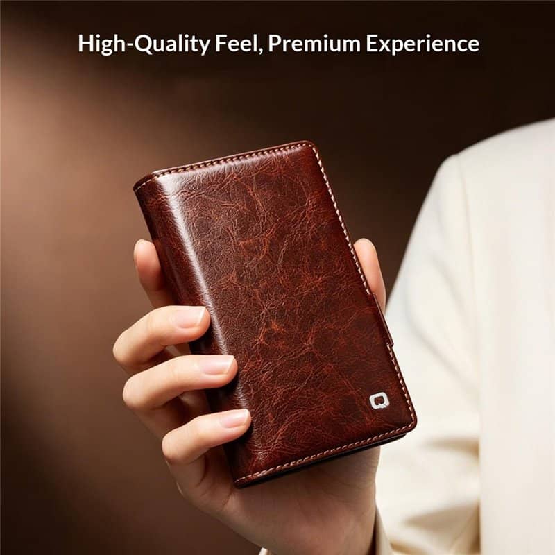 Кожен Калъф за Samsung Z Fold 8, Qialino Leather Book Case, Кафяв (9)