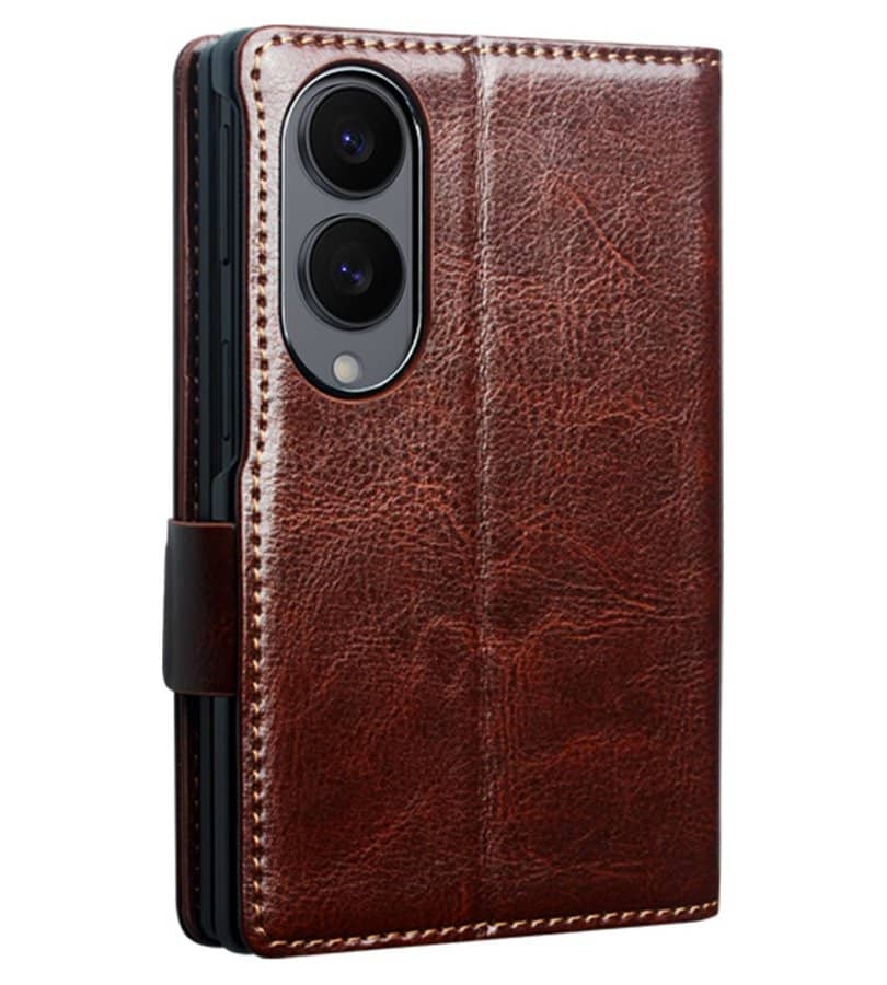Кожен Калъф за Samsung Z Fold 8, Qialino Leather Book Case, Кафяв (6)