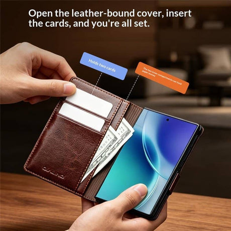 Кожен Калъф за Samsung Z Fold 8, Qialino Leather Book Case, Кафяв (11)