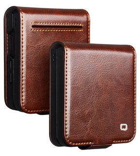 Кожен Калъф за Samsung Z Flip 8, Qialino Leather Book Case, Кафяв