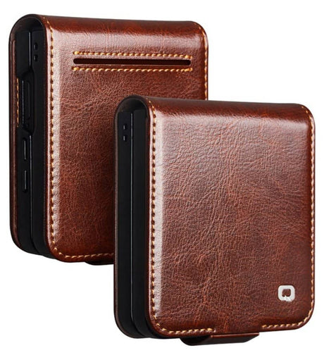 Кожен Калъф за Samsung Z Flip 8, Qialino Leather Book Case, Кафяв