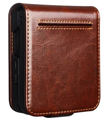 Кожен Калъф за Samsung Z Flip 8, Qialino Leather Book Case, Кафяв (4)