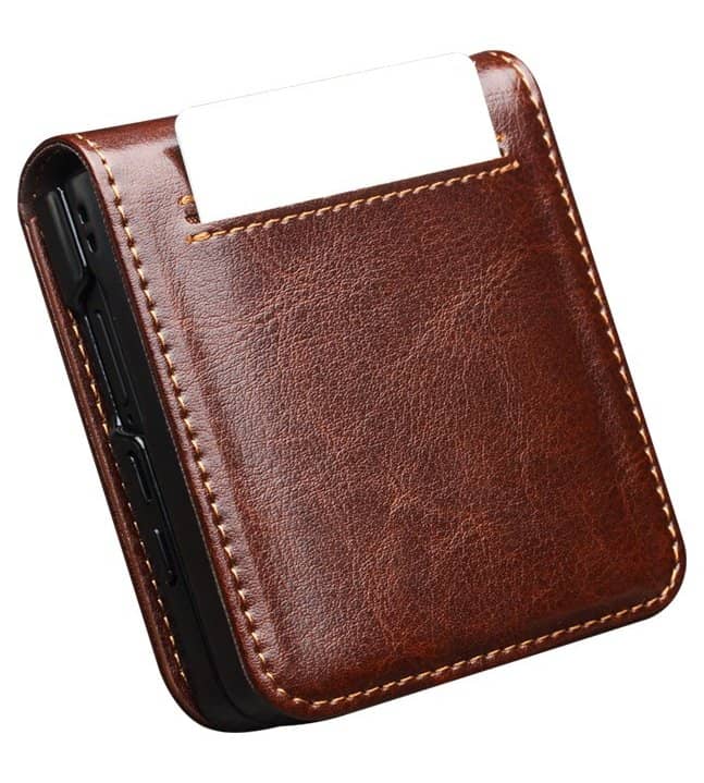 Кожен Калъф за Samsung Z Flip 8, Qialino Leather Book Case, Кафяв (6)