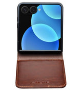 Кожен Калъф за Samsung Z Flip 8, Qialino Leather Book Case, Кафяв (5)