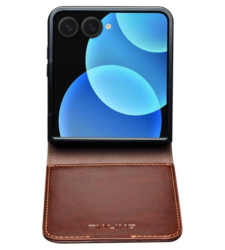 Кожен Калъф за Samsung Z Flip 8, Qialino Leather Book Case, Кафяв (5)