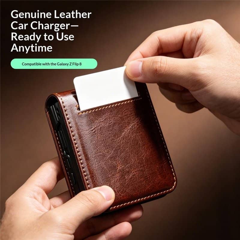 Кожен Калъф за Samsung Z Flip 8, Qialino Leather Book Case, Черен (2)
