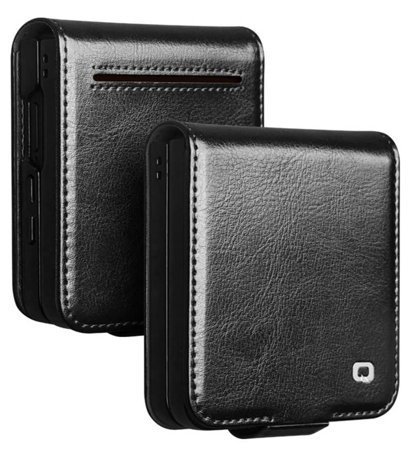 Кожен Калъф за Samsung Z Flip 8, Qialino Leather Book Case, Черен