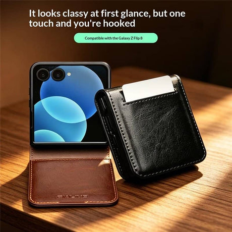 Кожен Калъф за Samsung Z Flip 8, Qialino Leather Book Case, Кафяв (9)