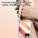 Луксозен Калъф с Каишка за Samsung Z Flip 7, Sulada Leather Case, Розов (11)