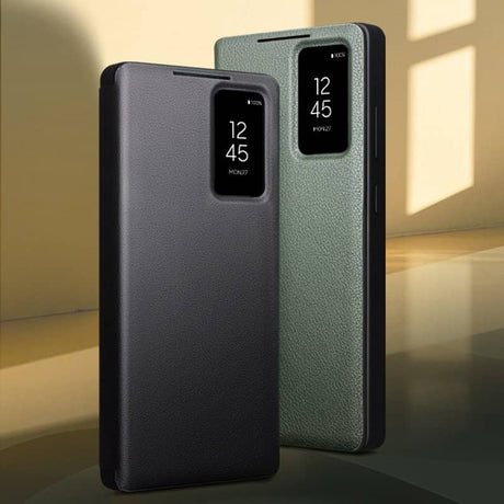 Активен Кожен Калъф за Samsung S26 Ultra, Qialino Smart View Book Case, Черен (8)