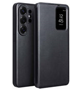 Активен Кожен Калъф за Samsung S26 Ultra, Qialino Smart View Book Case, Черен