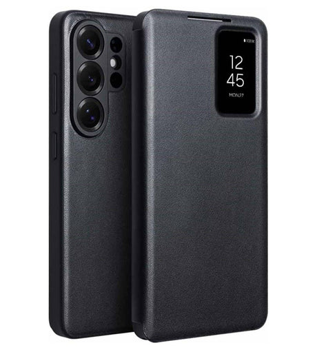 Активен Кожен Калъф за Samsung S26 Ultra, Qialino Smart View Book Case, Черен