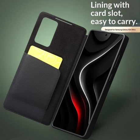 Активен Кожен Калъф за Samsung S26 Ultra, Qialino Smart View Book Case, Черен (3)
