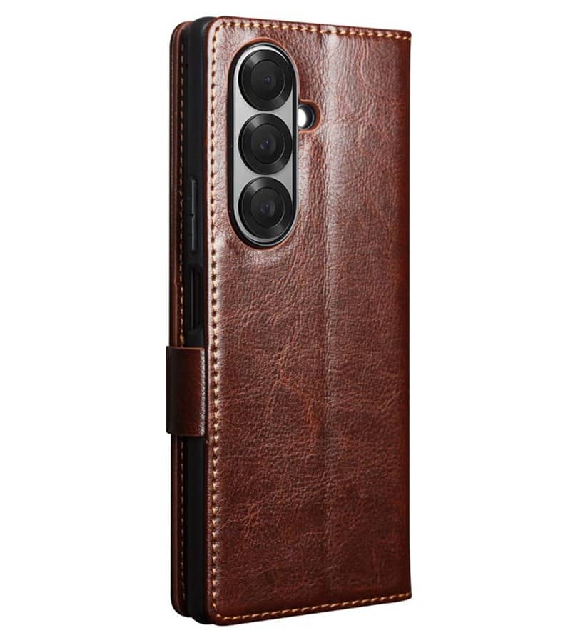 Кожен Калъф за Samsung Z Fold 7, Qialino Book Case, Кафяв (15)