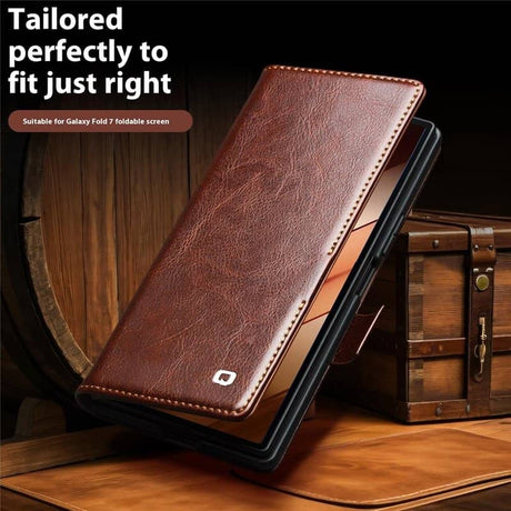 Кожен Калъф за Samsung Z Fold 7, Qialino Book Case, Кафяв (12)