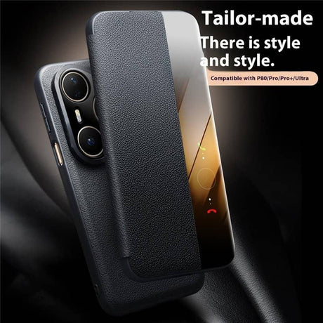 Активен Калъф за Huawei Pura 80 Pro, Qialino Smart Book Case, Черен (11)