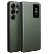Активен Кожен Калъф за Samsung S25 Ultra, Qialino Smart View Book Case, Зелен (10)