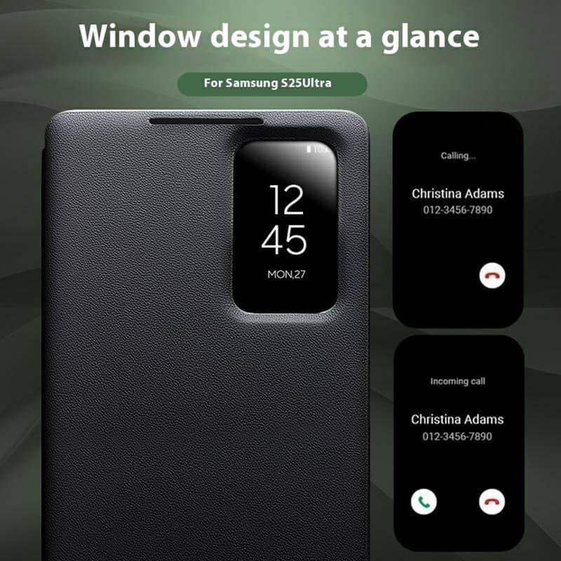 Активен Кожен Калъф за Samsung S25 Ultra, Qialino Smart View Book Case, Зелен (13)