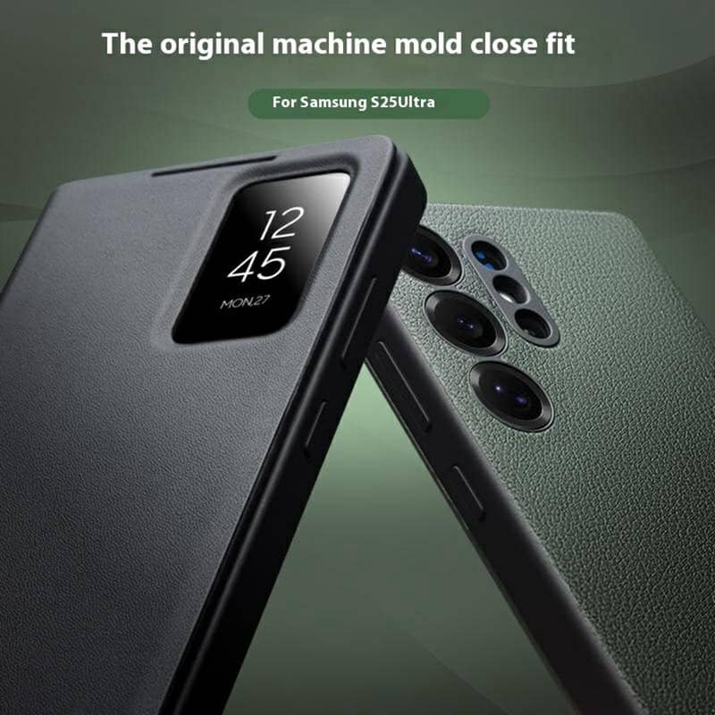 Активен Кожен Калъф за Samsung S25 Ultra, Qialino Smart View Book Case, Черен (16)