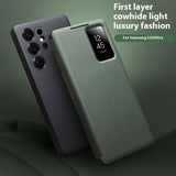 Активен Кожен Калъф за Samsung S25 Ultra, Qialino Smart View Book Case, Черен (15)