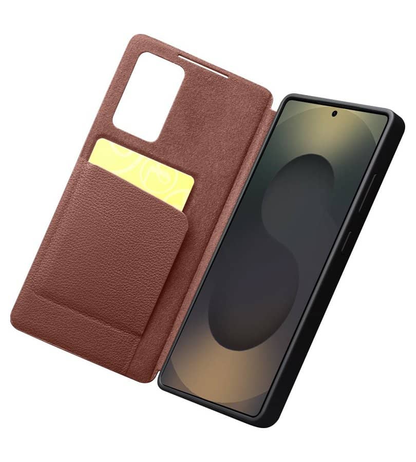 Активен Кожен Калъф за Samsung S25 Ultra, Qialino Smart View Book Case, Кафяв (7)