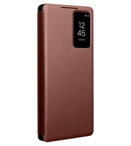 Активен Кожен Калъф за Samsung S25 Ultra, Qialino Smart View Book Case, Кафяв (10)