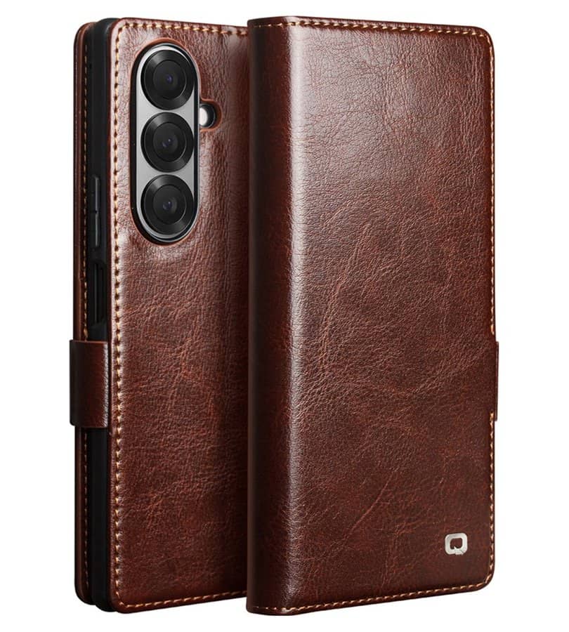 Кожен Калъф за Samsung Z Fold 7, Qialino Book Case, Кафяв (8)