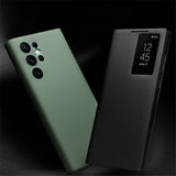 Активен Кожен Калъф за Samsung S22 Ultra, Qialino Smart View Book Case, Черен (3)