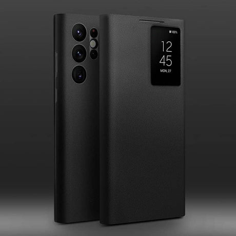 Активен Кожен Калъф за Samsung S22 Ultra, Qialino Smart View Book Case, Черен (2)