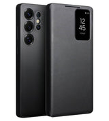 Активен Кожен Калъф за Samsung S25 Ultra, Qialino Smart View Book Case, Черен (10)
