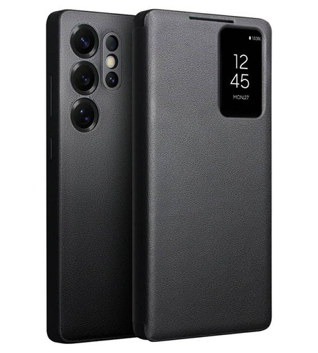 Активен Кожен Калъф за Samsung S25 Ultra, Qialino Smart View Book Case, Черен (10)