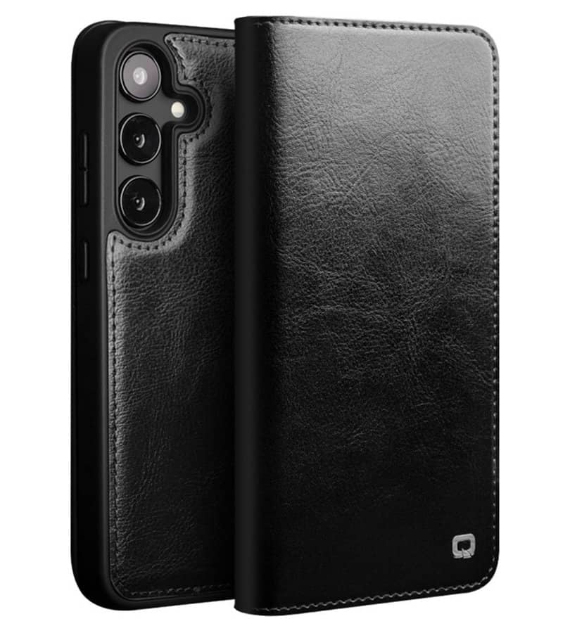 Кожен Калъф за Samsung S25, Qialino Book Case, Черен (4)