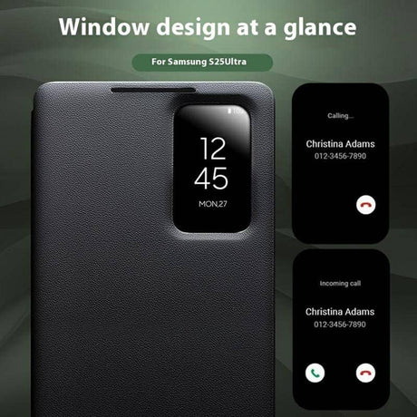 Активен Кожен Калъф за Samsung S25 Ultra, Qialino Smart View Book Case, Черен (13)