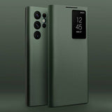 Активен Кожен Калъф за Samsung S22 Ultra, Qialino Smart View Book Case, Зелен (2)
