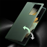 Активен Кожен Калъф за Samsung S22 Ultra, Qialino Smart View Book Case, Зелен (3)