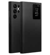 Активен Кожен Калъф за Samsung S22 Ultra, Qialino Smart View Book Case, Черен