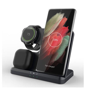 Безжично Зарядно за Samsung, GKK 3in1 Charging Station 15W, Черен