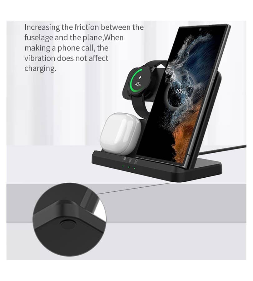 Безжично Зарядно за Samsung, GKK 3in1 Charging Station 15W, Черен (3)