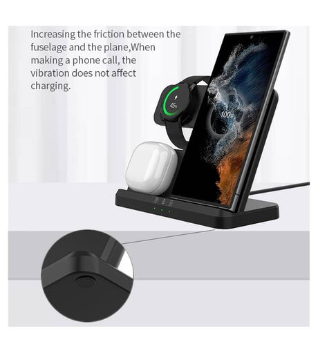 Безжично Зарядно за Samsung, GKK 3in1 Charging Station 15W, Черен (3)