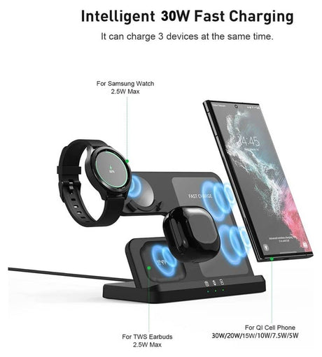 Безжично Зарядно за Samsung, GKK 3in1 Charging Station 15W, Черен (10)