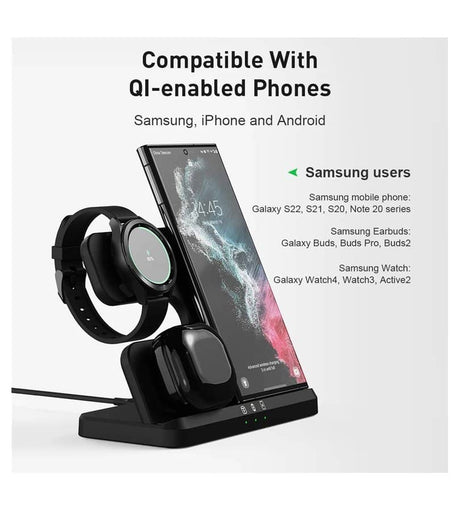 Безжично Зарядно за Samsung, GKK 3in1 Charging Station 15W, Черен (12)