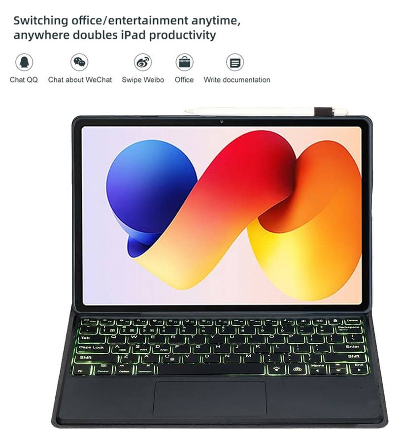 Калъф с Клавиатура за Xiaomi Redmi Pad 2 Pro 12.1", Keyboard+TouchPad Backlit Case, Черен (4)